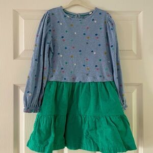Mini Biden Girls Long Sleeved Dress in Blue Polka Dot and Green